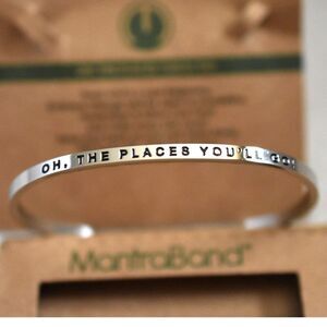 NIB Montraband Oh, The Places You'll Go Silver Tone Metal Cuff 7" Bracelet